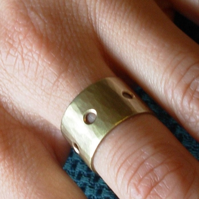 Handmade Hammered Wide Band Ring, Holes, Forged, Made in Your Size