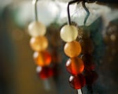 Red Orange Earrings, Modern Beaded Sterling Silver, Shaded Red Carnelian, Hammered, Contemporary, Linear, Flame, July Birthstone - "Embers"