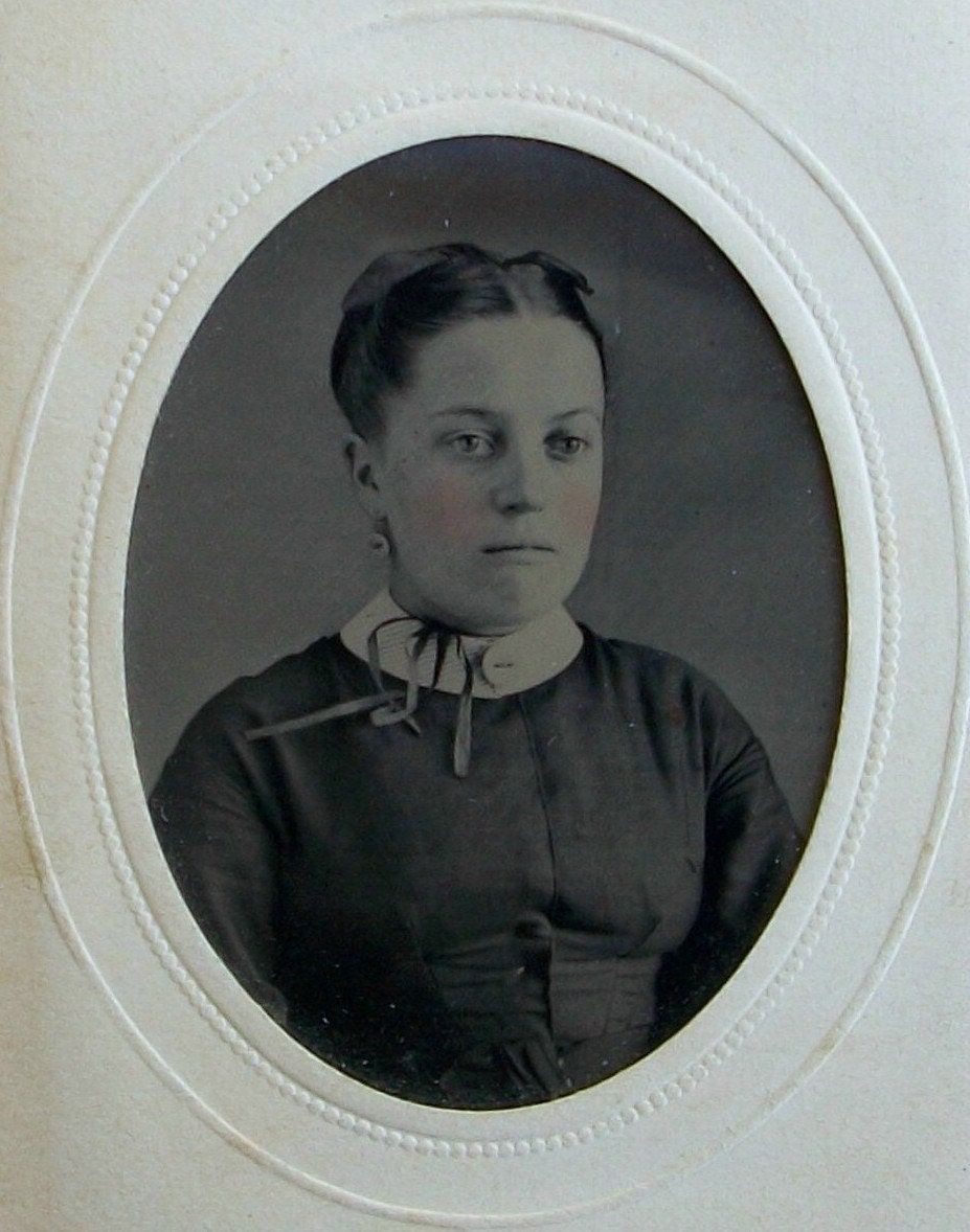 Tintype Framed Young Girl w/Ribbons