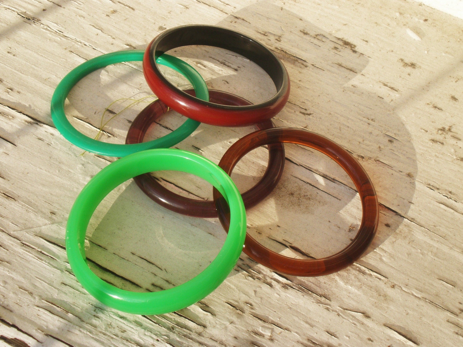 Green Black and Root Beer Earthy Fabulous Lucite and Plastic Bangles
