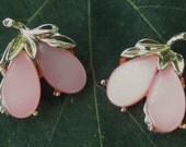 SALE Blooming Hearts Gold and Pink Clip On Earrings