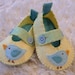 Pale Yellow Mary Janes with Bluebirds - Felt Baby Shoes - Can Be Personalized