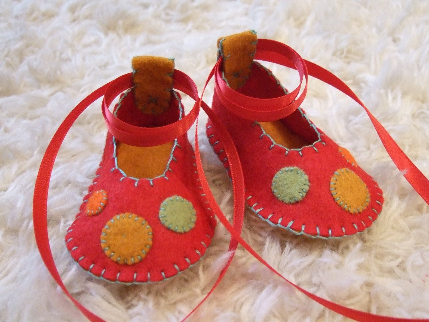 Candy Apple Red Ballet Flats - Felt Baby Shoes - Can Be Personalized