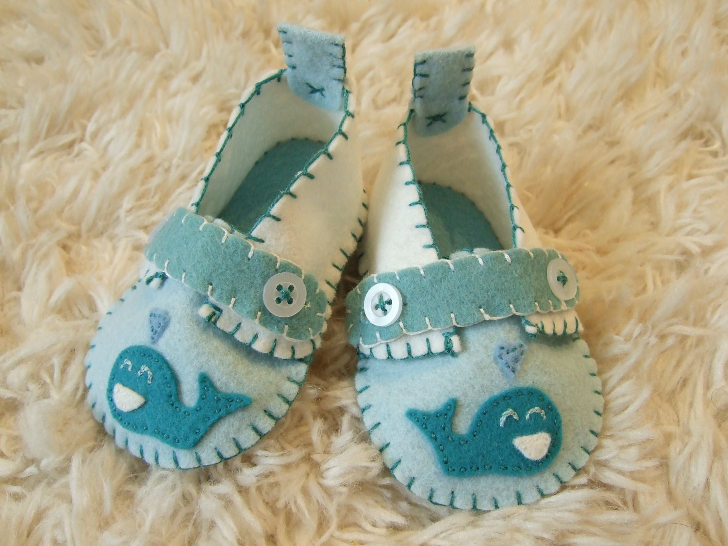 Happy Blue Whale Slippers - Baby Loafers - Felt Baby Shoes - Can Be Personalized