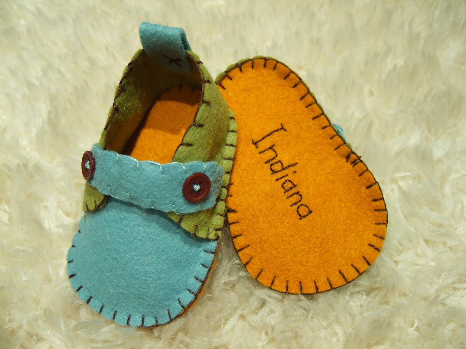 Blue and Green Loafers - Felt Baby Shoes - Can Be Personalized