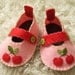Pink Mary Janes with Red Cherries - Felt Baby Shoes - Can Be Personalized