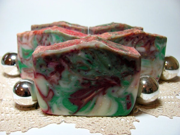 Peppermint  Soap - Red and Green Soap - Natural Cold Process Vegan Soap
