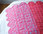 WINTER SALE: Baby Quilt- Pink and Blue Floral with Plaid Backing and Scalloped Edges
