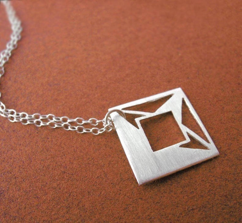 FACETED PRINCESS (Square) PENDANT - 199 Carat Series - Sterling Silver - Hand Cut by Gemagenta - Fake Diamond, Modern, Edgy, Geometric, Fun
