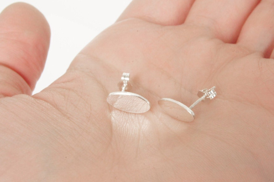MINIATURE MIRROR STUDS in Sterling Silver by Gemagenta - Hand Cut , Cute, Tiny, Shiny, Dollhouse, Oval, Circle, Baroque, Shabby, Earrings