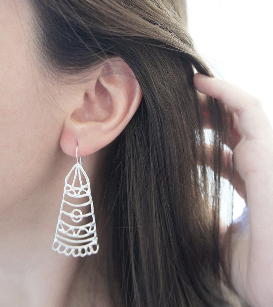 BARAKA Silver Earrings - Moroccan Sugar Collection - Handmade, tribal, bohemian, henna tattoo, bridal earrings, magic, mystic, dangling