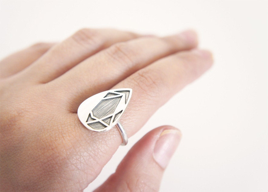 FACETED PEAR RING - 199 Carat Series - Sterling Silver - Handmade by Gemagenta - Diamond, Drop, Modern, Gem
