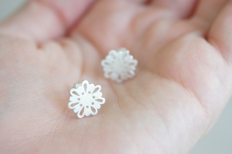 LINGERIE MINI EARRINGS Studs - Sterling Silver - Handcrafted by Gemagenta - Black or White - Romantic, Sexy Lingerie, Delicate, Lace, Cute