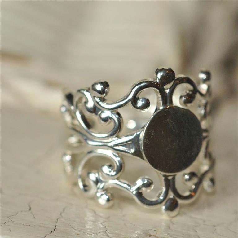 NEW Silver....Adjustable..... Filigree Ring Base with Pad....TOP QUALITY....the best available...Extra Wide 20mm... Set of 4
