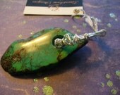 Green Free Form Turquoise Pendant Silver Wire Wrapped