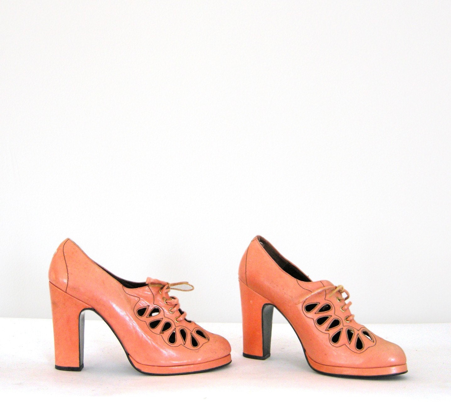 70s does 30s ORANGE CREAMSICLE POWDER POWER POPSICLE stunning EYELET cut PLATFORM shoes