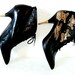 totally 80s Black Leather Gold Metal Stiletto Spike Heels Pointy Pointed Toes desperately seeking hot hot hot ankle boots