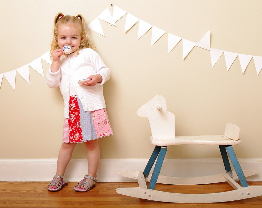 CLEARANCE Girls' Picnic Skirt- 2T,  8 - Pink Red Blue- Floral & Gingham Patchwork- Children Spring Fashion
