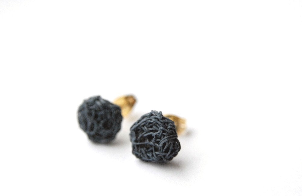 Elegant Small BlueGray Paper Yarn Earrings / Ear studs