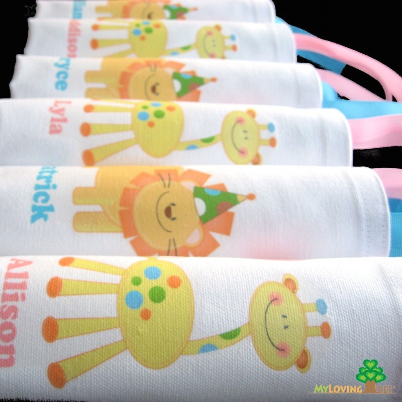 Personalized giraffe hippo lion zoo safari animals first birthday baby shower party favor bags