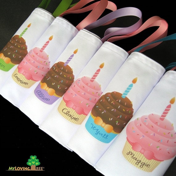 Personalized Cupcake first birthday cupcake party favors tote bags for ...