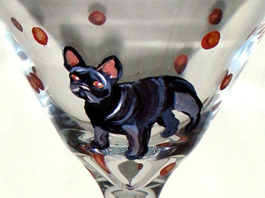 French Bulldog Hand Painted Martini Glasses Set of Two