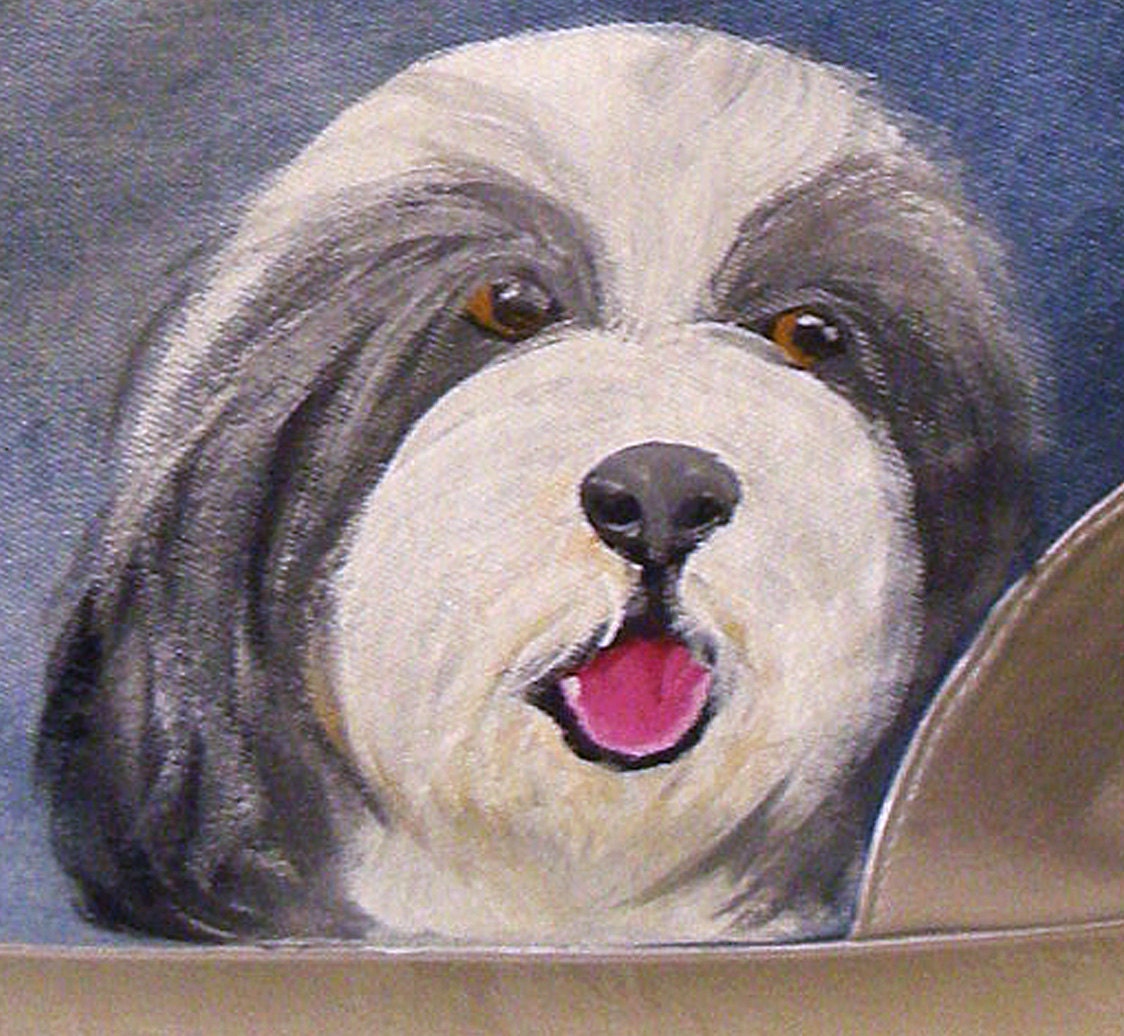 Bearded Collie Denim Tote Hand Painted