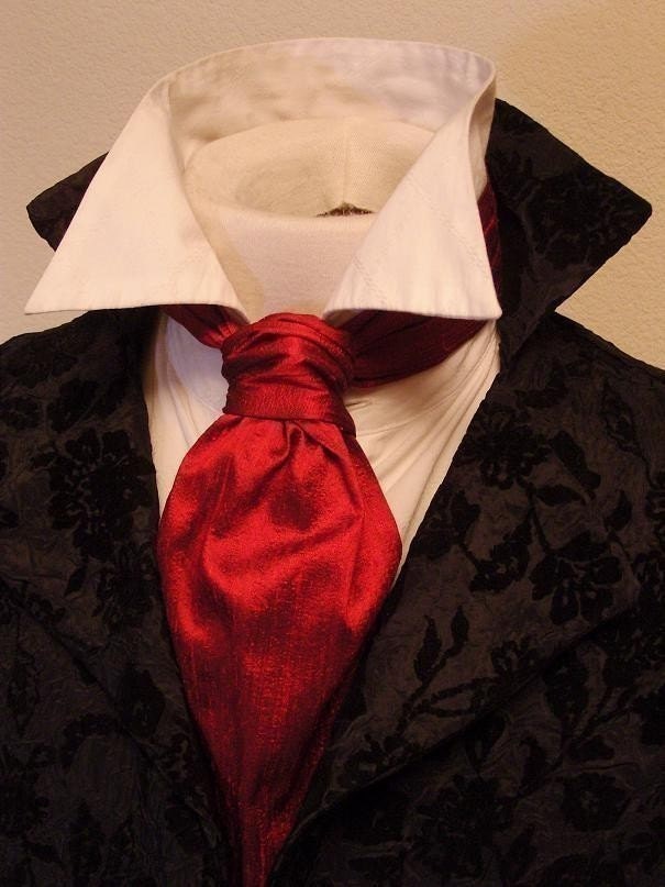 FORMAL Victorian Ascot Tie Cravat - Deep Red Dupioni SILK