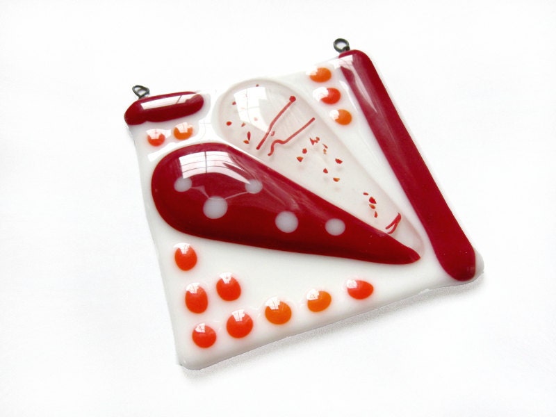 Red Heart Fused Glass Wall Hanging Valentines Day Handmade OOAK