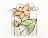 Suncatcher Stained Glass Panel Flower Peach Stained Glass Window Panel  Handmade