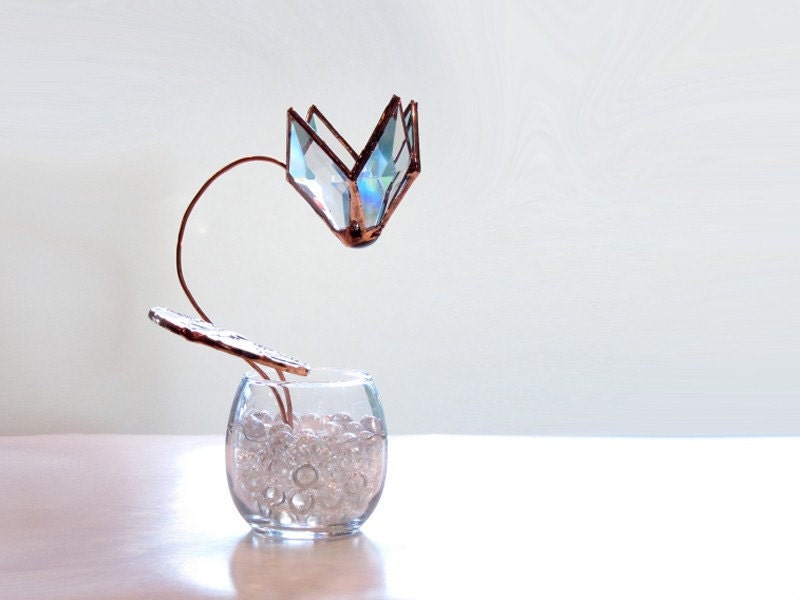 Beveled Stained Glass Flower Cyclamen 3D Love Handmade OOAK