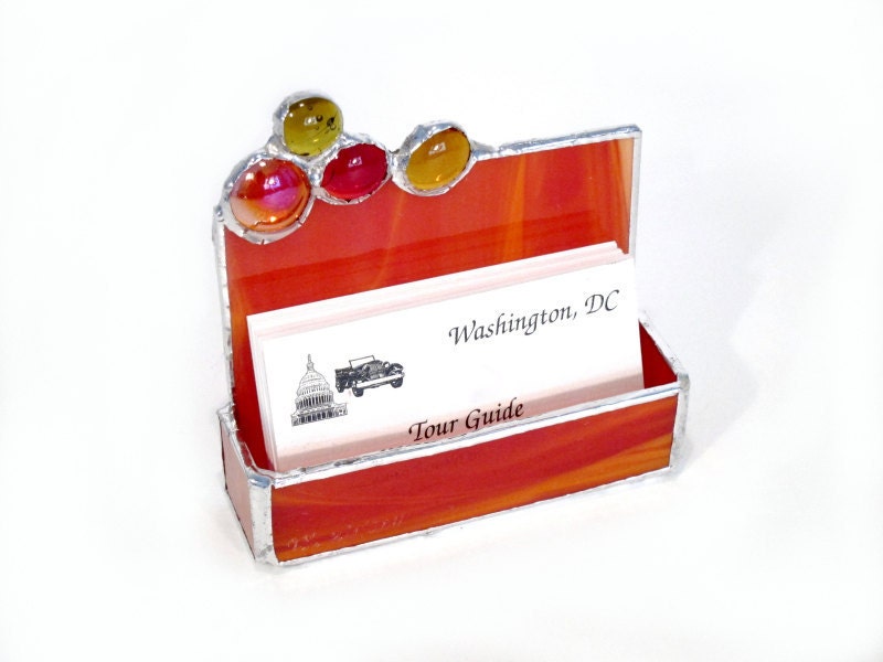 Red Business Card Holder Office Stained Glass by FleetingStillness