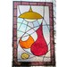 Stained Glass Window Panel Red Purple Retro Handmade OOAK