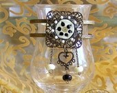 Black & White Cuff  Bracelet, Glass Beads, Handmade Victorian Style Bracelet, Flower Lampwork Glass Beads Bracelet,  OOAK