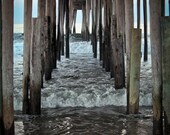 Seaside pier Photograph nc outer banks movement ocean water fishing pier blue waves perspective wood pylons Envelope me 8x10 fine art photo