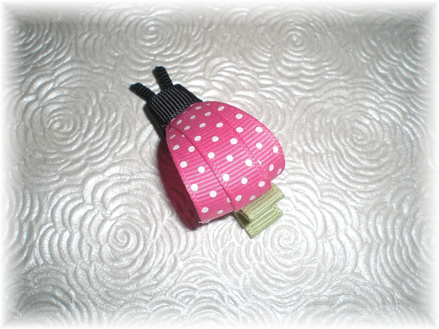 Hot Pink LADYBUG Hair Clip - Adorable Ribbon Bug Bow