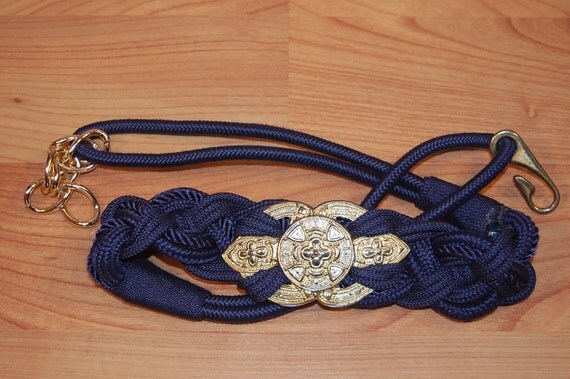 Reserved- Vintage Navy Blue Braided Belt with Medallion