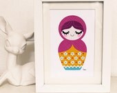 Mini Print - Matryoshka (pink scarf)