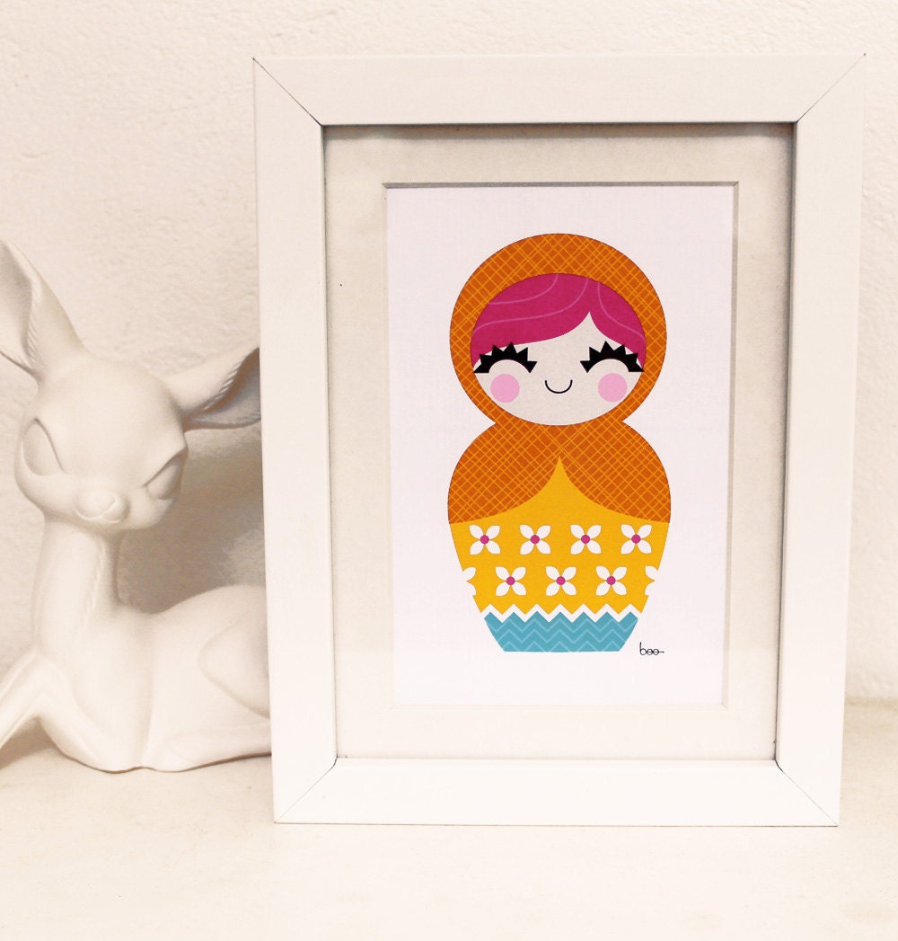 Mini Print - Matryoshka (orange scarf)
