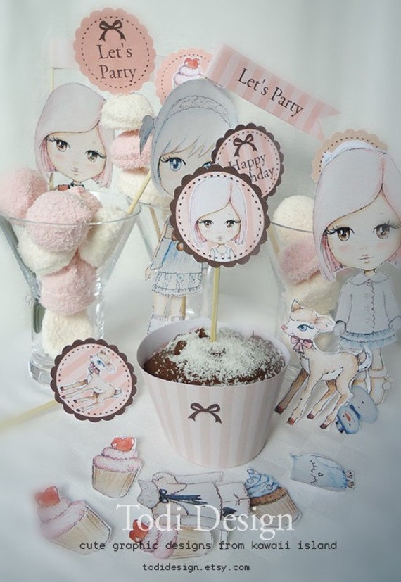 Personalized Birthday party Printables - Paper Doll Party - Miss candy Pink and Miss Snow Flake Paper dolls Il_570xn