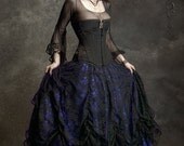 Cordelia Layered Long Bustle Skirt in Satin and Lace - Custom Elegant Gothic Clothing and Dark Romantic Couture