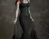 Felene Side Bustle Skirt in Tulle and Ruffled Lace - Custom Elegant Gothic Clothing and Dark Romantic Couture