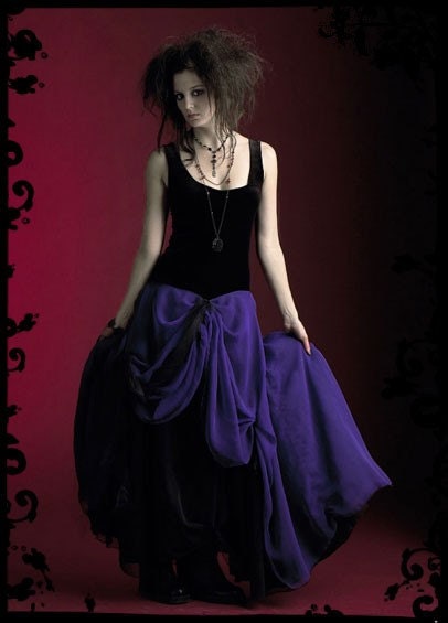 Vinca Bohemian Gown - Custom Gothic Dress - Velvet w Chiffon Gathered Layers