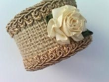 Burlap Napkin Ring w/ Flower Rustic Cottage Chic Decor