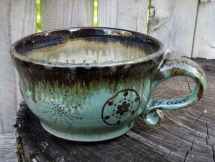 Personalized Latte Mug - Made To Order Pottery - Crop Circle Latte or Soup Mug in Robin's Egg glazes