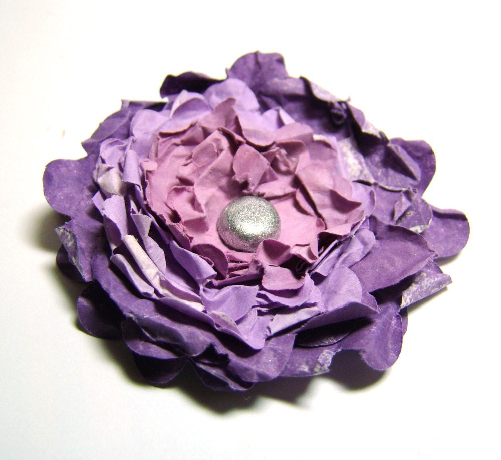 Handmade 12 Layer Petite Lavendar Purple Flower Embellishment with Sparkle Silver Brad