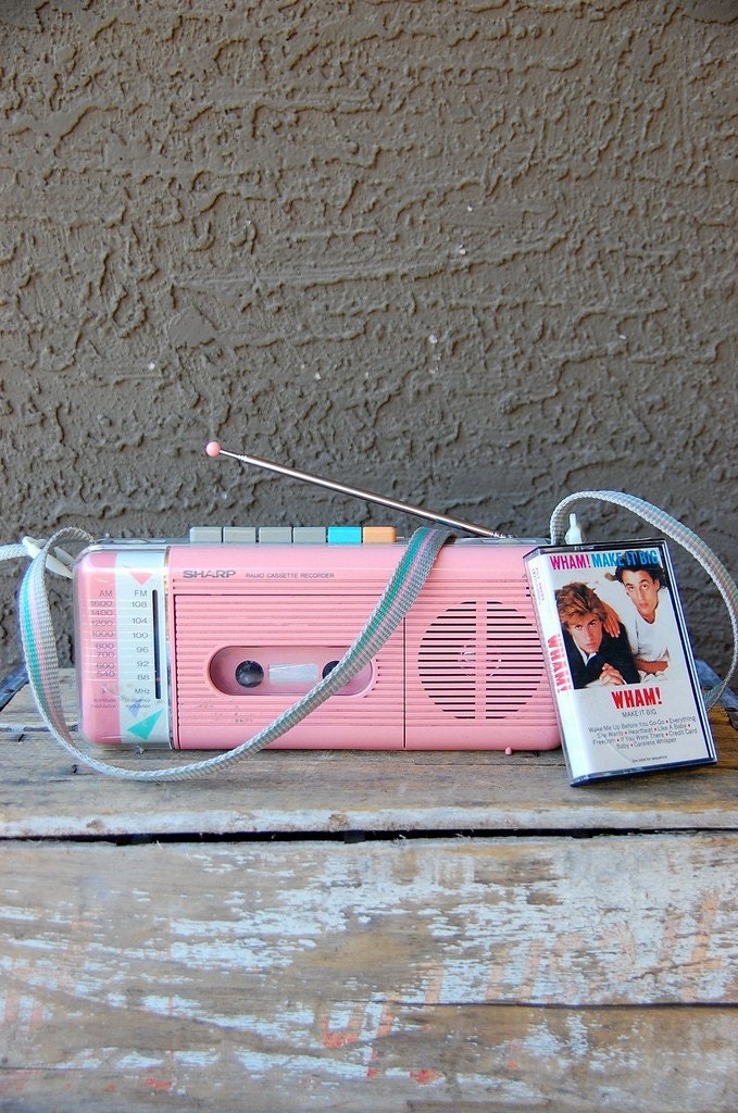80s Bubblegum Pink Cassette Player/Recorder/Radio by Sharp, WORKS