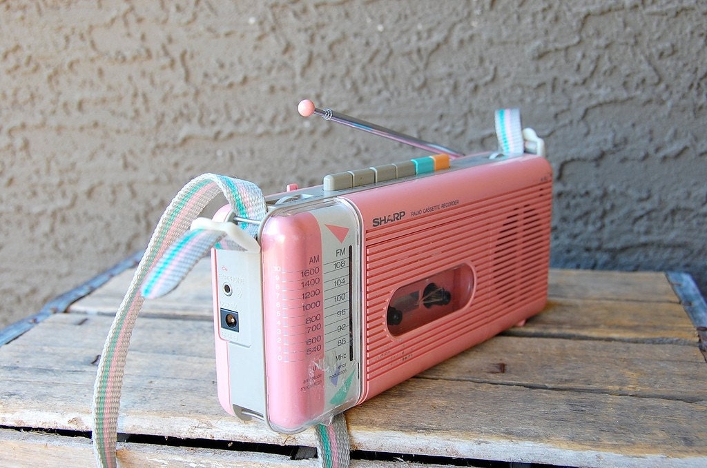 80s Bubblegum Pink Cassette Player/Recorder/Radio by Sharp, WORKS