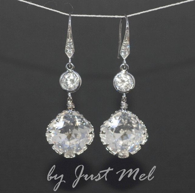 Wedding Earrings, Bridesmaid Earrings, Bridal Jewelry - Swarovski Clear Crystal and Cubic Zirconia Earring (E211)