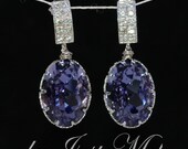 Wedding Earrings, Bridesmaid Earrings, Bridal Jewelry - Cubic Zirconia Detailed Earring and Swarovski Oval Tanzanite (Purple) Crystal (E254)